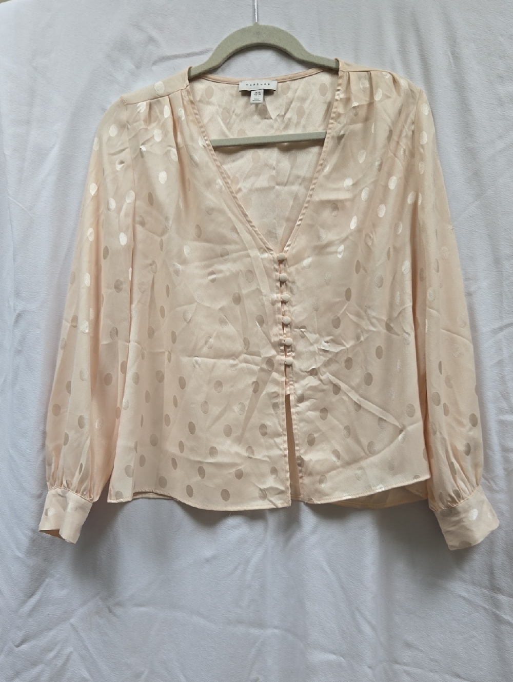 Topshop Cream Blush Polka Dot V-Neck Button Blouse